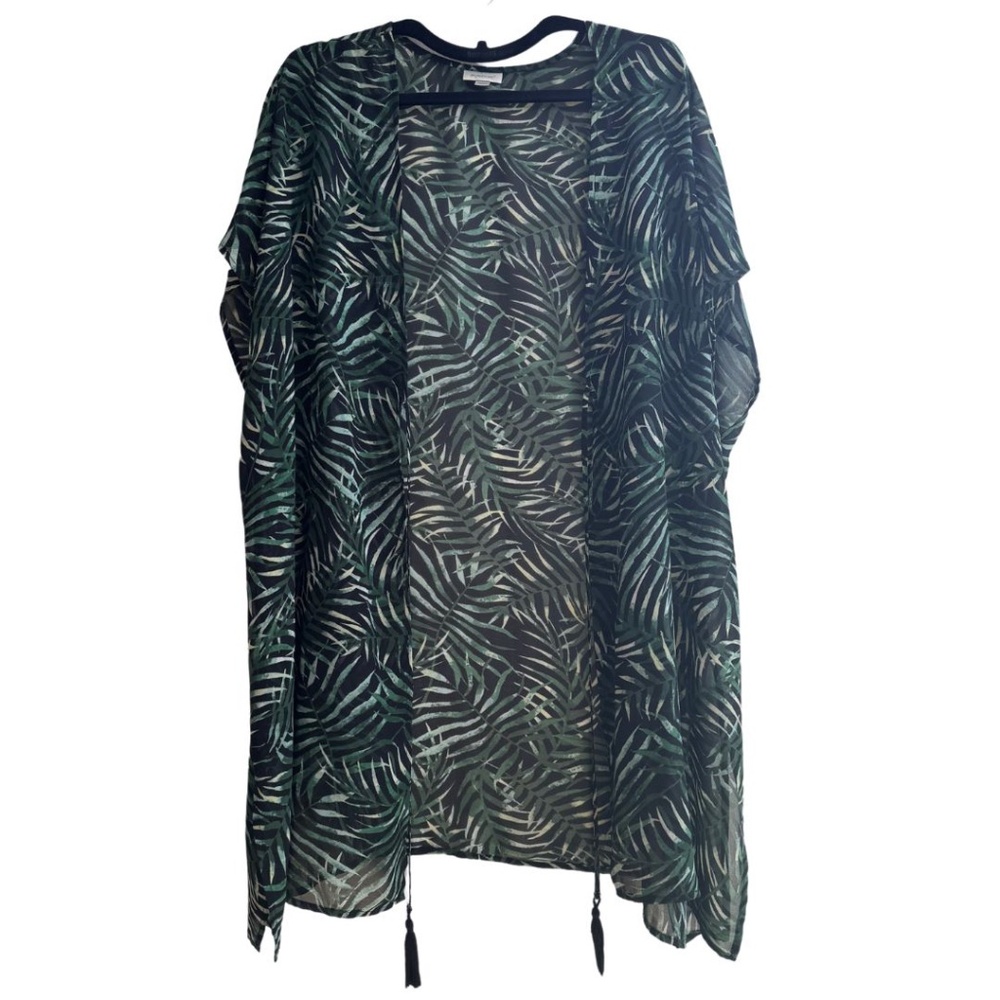 Tropical Leaf Green & Black Swim Cover-Up